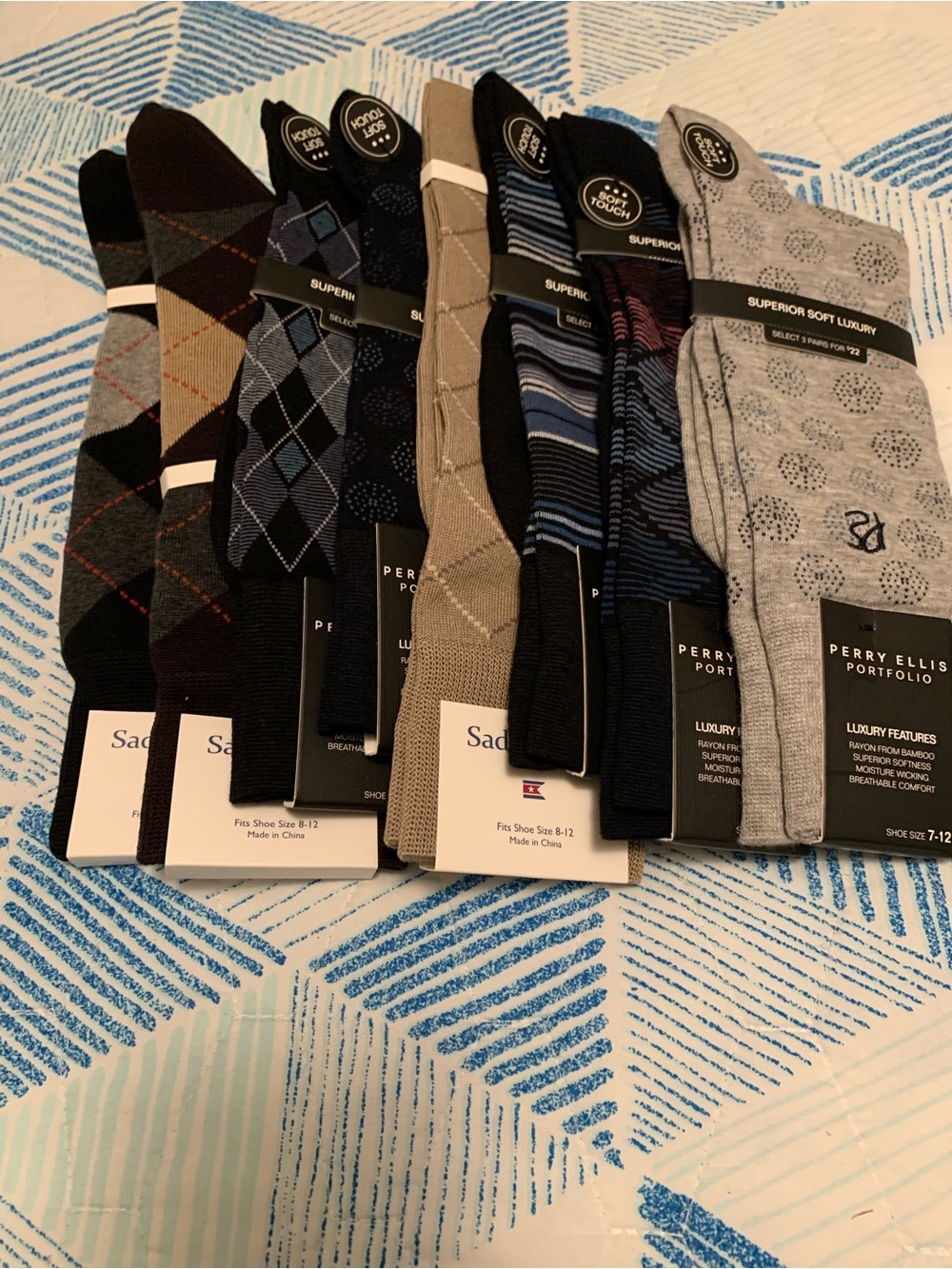 Perry Ellis Men's Dress Socks - Black, Gray, Blue, Brown & Tan Mix